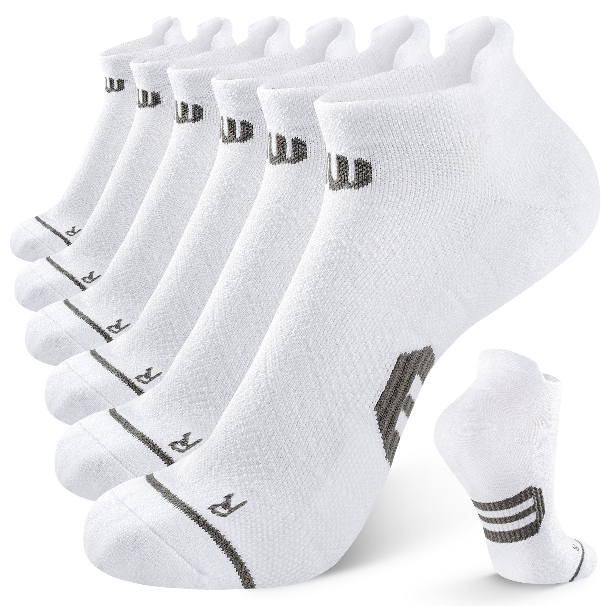 6 Pairs Low Cut Running Socks - White/Grey