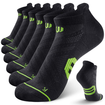 6 Pairs Low Cut Running Socks - Black/Green