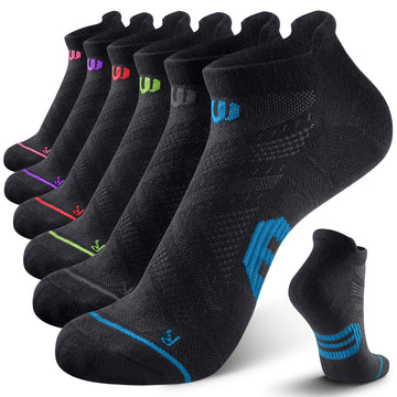 6 Pairs Low Cut Running Socks - Black/Multicolor
