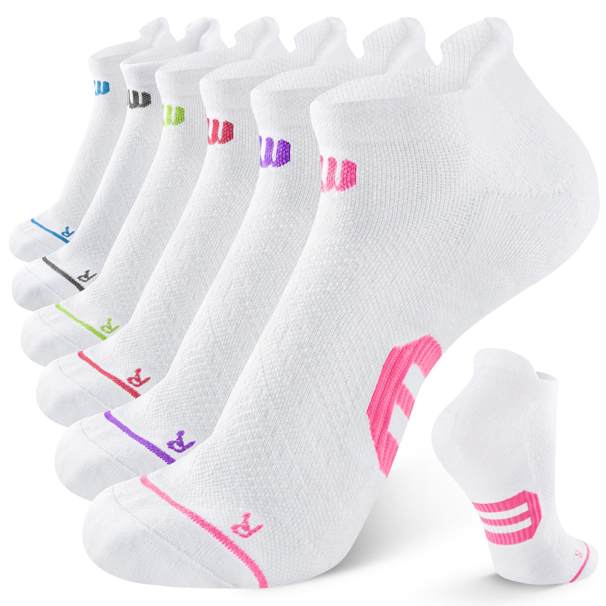 6 Pairs Low Cut Running Socks - White/Grey