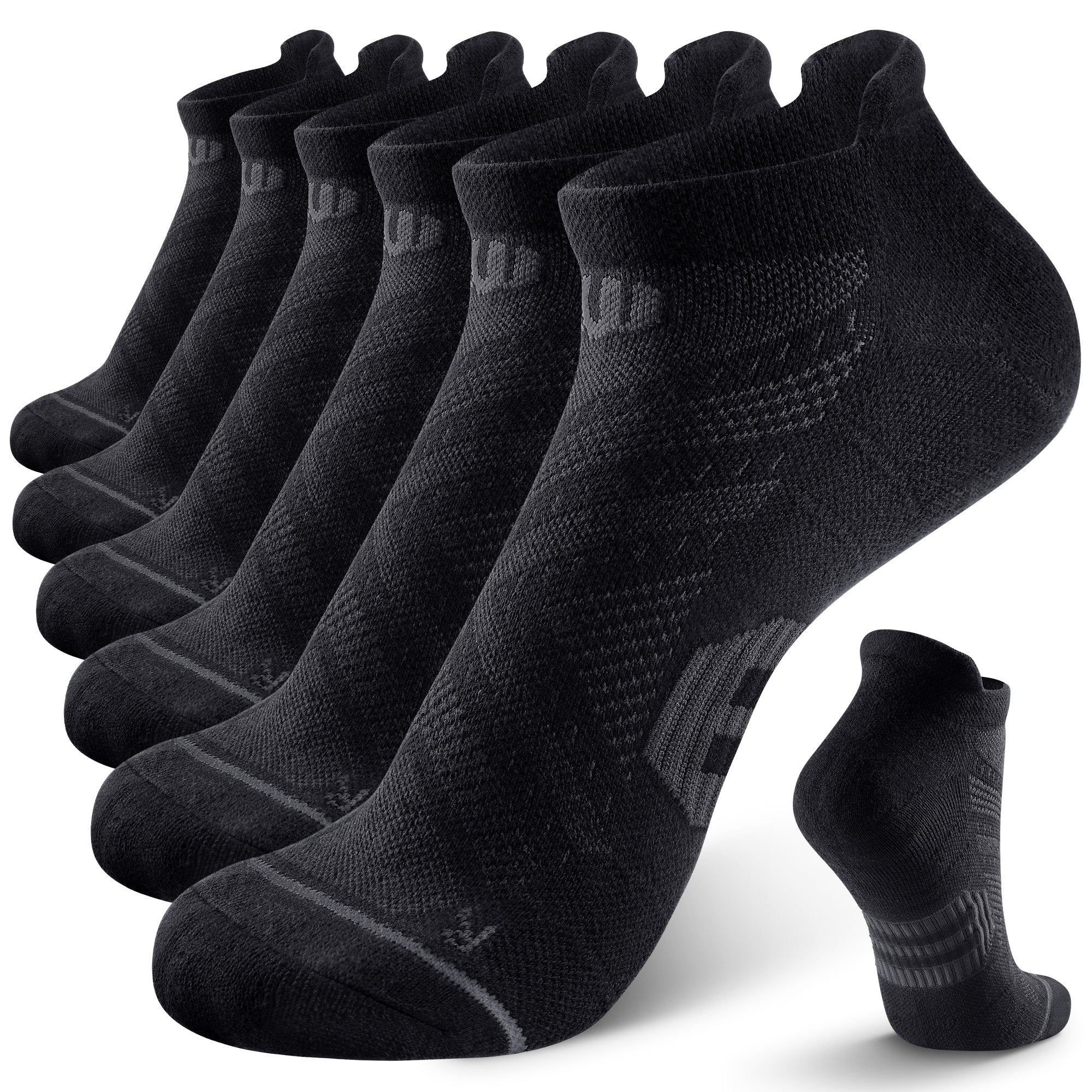 6 Pairs Low Cut Running Socks - Black/Grey