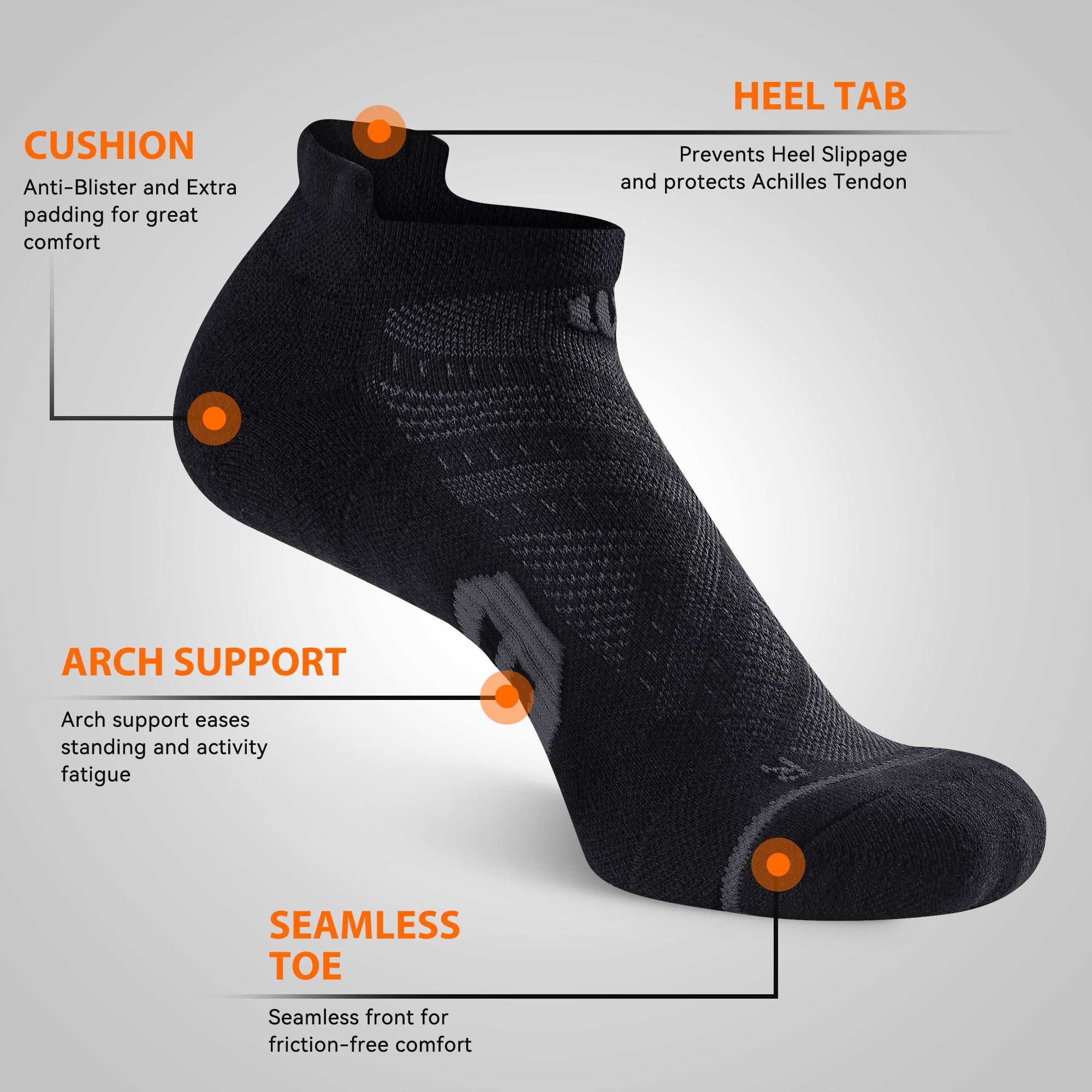 6 Pairs Low Cut Running Socks - Black/Multicolor