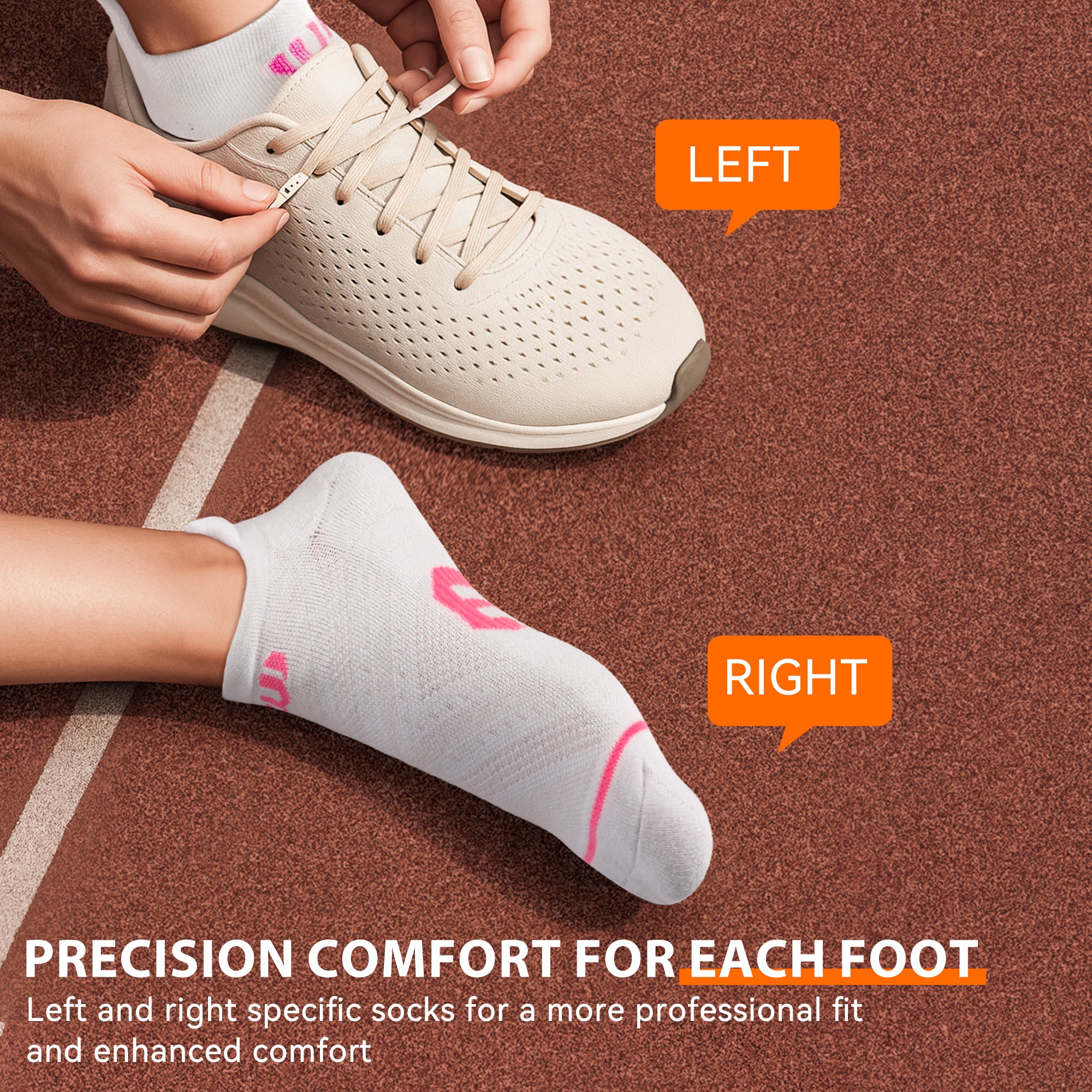 6 Pairs Low Cut Running Socks - White/Grey