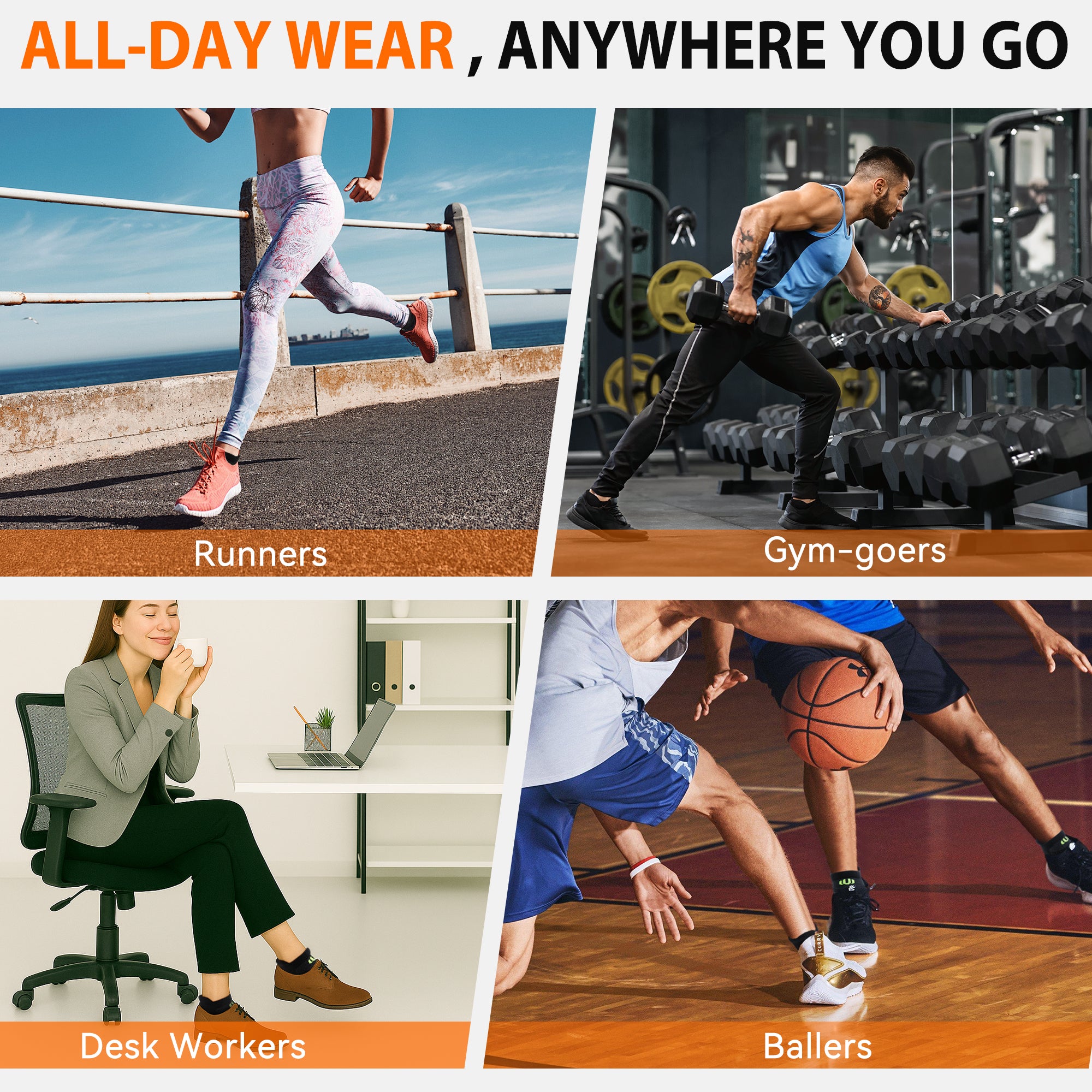 6 Pairs Low Cut Running Socks - White/Grey