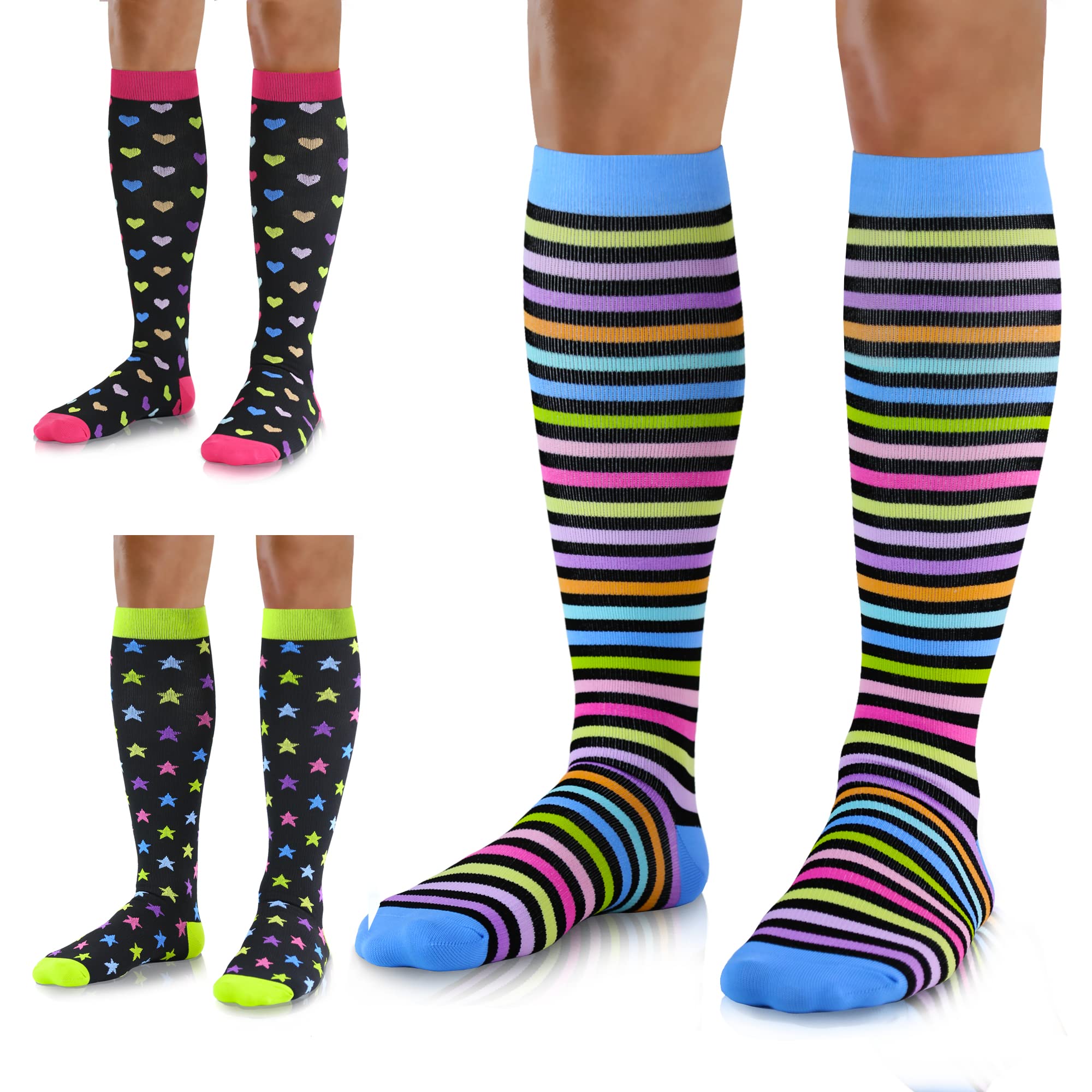 10 Colorful 3 Pack - Medical Compression Socks (20-30 mmHg)
